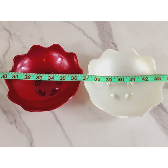 Tupperware Scalloped Shell Salad Bowl 6 3/4" Candy Dish #5443A White Red x2 - Picture 9 of 11